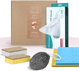 200PCS Disposable PE Gloves, Cellulose Kitchen Cleaning Sponge, Sponge Cloth,Steel Wool Scrubbers,Set of Kitchen Supplies (6)