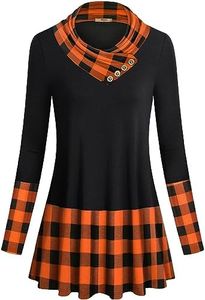 Miusey Halloween Tunics for Women Plaid Sweaters Long Sleeve Leggings Shirts Trendy Womens Cowl Neck Tunic Sweatshirts Orange PLaid Small