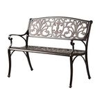 Patio Sense 63284 Decatur Cast Aluminum Patio Bench Heavy Duty Rust Free Metal Construction Front Porch Backyard Lawn Garden Pool Deck Outdoors Fleur-De-Lis Design - Antique Bronze Finish