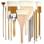 GACDR Pottery Brushes for Glazing,15 Pcs Ceramic Brushes Set with Storage Box Wool Bamboon Hake Brushes for Pottery Acrylic Watercolor