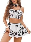 Avidlove Sexy Maid Lingerie for Women Cosplay Maid Apron Bow Strappy Lingerie Milk Maid Dress Cow Print 6 Pack M