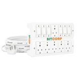 Bitcorp Extension Cord 6A 10A 13A for Small and Heavy Duty Appliances 6 Way Multi Pin Outlet Plug 6 Switch (2500) Load Capacity Spike Guard Power Strip with 15 Meter Long Cable Cord (White)