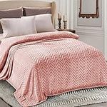 Whale Flotilla Flannel Fleece Queen Size Blanket for Bed, Soft Fluffy Velvet Bedspread Coverlet with Decorative Chevron Pattern for All Season, Warm and Lightweight, 90x90 Inch, Pink