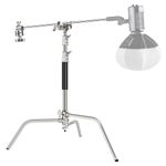 NEEWER Pro 100% Stainless Steel Heavy Duty C Stand with Boom Arm, Max Height 68"/172cm Photography Light Stand with 2.7ft/83cm Holding Arm, 2 Grip Head for Studio Monolight, Softbox, Reflector, SC172