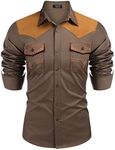 COOFANDY Mens Shirt Western Cowboy Embroidered Long Sleeve Slim Fit Casual Cotton Button Down Hippie with Pockets, Khaki, Medium, Long Sleeve