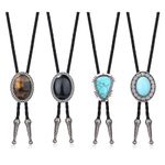 Thunaraz 4Pcs Bolo Tie for Men Handmade Western Cowboy Leather Necktie Totem Element Halloween Costume Accessories