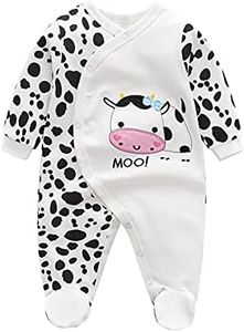Baby Cotton Clothes Set Footed Layette Soft Romper Cute Play Suit for 9-12 Month Toddler White Cow
