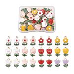 Cheriswelry 48pcs Alloy Enamel Flower Pendants 3 Styles Rose Floral Petal Dangle Charms Beads for DIY Jewellery Bracelet Earring Making(4 Colors)