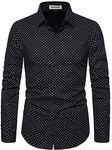 MUSE FATH Men's Cotton Long Sleeve Casual Button Down Point Collar Dress Shirt-Black-2XL
