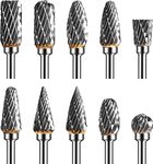 Double Cut Tungsten Carbide Burr Set for Ratory Tool, 10 Pcs Die Grinder Bits with 1/8 inches Shank for DIY Woodworking, Carving, Plastic Drilling, Metal Polishing, Engraving