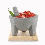 axcento Molcajete Mexicano 8-Inch Cutting Board Included, Guacamole Bowl with Pestle and Mortar Bowl Set, Volcanic Rock Molcajete, Oven Safe, Handmade in Mexico, 750ml - Grey Stone