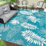 Falflor 180x270cm Outdoor Area Rug Plastic Reversible Mats Outdoor Camping Rug Waterproof Indoor Outdoor Rug Large Floor Mat for RV Patio Beach Backyard Deck (Teal)