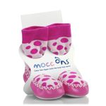 Mocc Ons moccasin washable leather sole slipper socks (18-24 Months, Pink Spot)