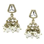 ZENEME Gold-Plated Kundan & Pearls studded Dome Shaped Mirror Jhumka Earrings For Girls and Women (White)