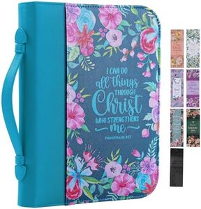 Bible Cover Case for Women PU Leather Woman Book Carrying Bag Bible Study Sipples Accessories with 7pcs Paper Bookmark Journaling Kit Christian Gifts