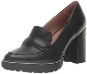 Naturalizer Women's Dabney Slip on Heeled Loafer Pump, Black Smooth, 10 Wide