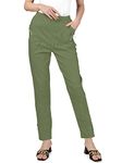 femiss Womens Trousers Elasticated High Waist Relax Fit Ladies Full Length Casual Everyday Soft Stretchy Lightweight Pants (Khaki-T5)