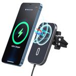 Magnetic Wireless Mobile Phone Holder Car Charger Compatible with MagSafe Car Holder Quick Charger Wireless Charger Car 360° Rotatable for Air Outlet Compatible for iPhone 13/12 Pro Max