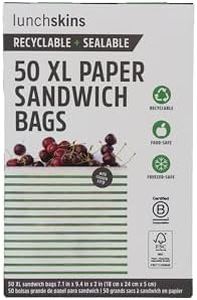 Lunchskins Recyclable & Sealable XL Food Storage Sandwich Bags Stripe, 50 Count