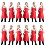 CWFUN Bib Aprons Bulk for Women Men Unisex Waterproof apron for Cooking Baking Kitchen Restaurant Crafting Painting Apron- Bulk Aprons for Girls Waiter Waitress Apron,12 Packs-Multicolours (1, Red)