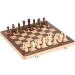 Lingle 38 cm Wooden Folding Chess Set w/ 7,6 cm Kh Chess Pieces- Walnut & Maple Inlay Board