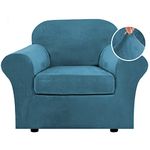 H.VERSAILTEX Rich Velvet Stretch 2 Piece Chair Cover Chair Slipcover Sofa Cover Furniture Protector Couch Soft with Elastic Bottom Chair Couch Cover with Arms Width Up to 49 Inch(Chair,Peacock Blue)