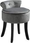 Luxe-Living Inspired Home Taylor Velvet Contemporary Nail Head Trim Rolled Back Vanity Stool, Light Grey