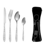 YCLFHOO Travel Cutlery Set,4 Pcs Stainless Steel Cutlery Set with Storage Bag,Camping Cutlery with Spoon Knife and Fork Set,Cutlery Set for 1 Suitable for Picnic/School/Office-Black