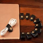 Cratly™ 10 Pcs Multipurpose Taco Cable Holder Clips Organizer/Cable Wire Holder/Made of Pure Leather Having Brass Button Made of Leather, Size : 3x1 (LXB) inch)