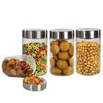 PEARLPET Plus Range Plastic Storage Jars & Containers For Kitchen |Stackable | Air Tight |Steel Cap Jar Set Of 4 Food Grade Boxes For Kitchen storage | Bpa-Free |4 pieces of 1700 Ml,Transparent