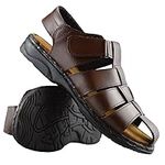 Mens Real Leather Fisherman Sandals - Lightweight and Comfortable | Open Toe | Suitable for the Beach, Indoor and Outdoor, With Strap (BROWN, UK Footwear Size System, Adult, Men, Numeric, Medium, 10)