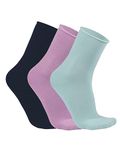 alsestudio Womens Seamless Non-Elastic Super Soft Modal Rich Socks 3 Pairs Pack Silk Touch Ankle High Breathable 4-7 Socks for Women (Navy-Mint-Lilac)