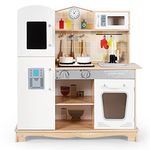 Maxmass Kids Wooden Kitchen, Pretend Play Toy Kitchen with Light & Sound, Stove, Oven, Microwave, Ice Maker, Sink, Cookware Utensils, Little Chef Cooking Role Playset for Boys Girls