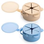 Silicone No Spill Snack Cups for Toddlers – Portable Baby Snack Cup Containers with Dustproof Lid – Dishwasher-Friendly Toddler Spill Proof Cups Without BPA, Lead, or Phthalates – Blue and Beige