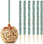 32 PCS Bling Candy Apple Bamboo Sticks,Caramel Apple Wooden Pointed Skewers with Rhinestones Diamond Mesh Wrap,Fruit Treats Pop Dec Bar for Dessert Table Tea Party Birthday Wedding Buffet(Green)