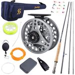 Sougayilang Fly Fishing Rod and Reel, 5/6 Weight 9ft Fly Rod, 4-Piece Graphite Rod, Die Cast Aluminum Reel, Carrying Case, Fly Box & Fishing Flies Fly Fishing Combo Starter Kit(Silver #5)