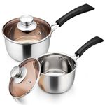 E-far Saucepan with Lid Set, 1 Quart and 2 Quart Stainless Steel Sauce Pan, Multipurpose Small Pot Set for Home Kitchen Restaurant Cooking, Easy Clean & Rust Free, Dishwasher Safe