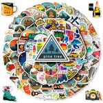 Camping Stickers, 100Pcs Outdoor Hiking Adventure Stickers, Travel Hiking Stickers for Water Bottle Car Bike Luggage, Wilderness Nature Decals for Camper Adults Teens Boys