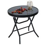 PHI VILLA Folding Side Table, Foldable Coffee Table, Outdoor Garden Table, Small Round Patio Table - Black