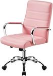 Yaheetech Mid-Back Office Chair with Arms Swivel PU Leather Height Adjustable Office Executive Chair, Pink