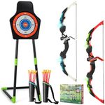 Goplus 2 Pack Bow and Arrow Set for Kids, LED Light Up Archery Set with 20 Suction Cup Arrows, 2 Quivers, Detachable Standing Target, Indoor Outdoor Toys Birthday Gift for Boys Girls Age 3-8, 8-12