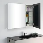 FOMAYKO Aluminum Bathroom Medicine Cabinet with Farmhouse Black Metal Framed 26(H) x30(W) Inches Double Sided Mirror Door Recess or Surface Mount Mirror Cabinet for Bathroom Toilet Kitchen