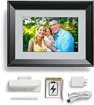 PhotoSpring 10in WiFi Digital Photo Frame w/Battery | Load Family Pictures by Email, App, Web, USB/SD | 32GB | Great Gift | Easy Touchscreen Setup | Plays Videos | Black