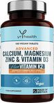 YrHealth Calcium, Magnesium, Zinc and Vitamin D Plus Vitamin K2 MK-7 Tablets - Osteo Supplement - Vegan Tablets not Capsules 180 Count - Made in The UK by