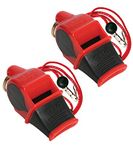 Fox 40 Sonik Blast Cushion Mouth Group Sports and Safety Loud Whistle with Lanyard, Red & Black (2 Pack)