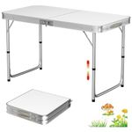 Lucn 4ft Folding Camping Table, Portable Foldable Pop-Up Picnic Tables for Outdoor Indoor Garden, Balcony Market Kitchen Work Table, 3 Height 70/62/55cm, Table Top Size: 120x60cm