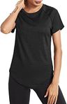 Wayleb Women's Gym Tops Ladies Sports T-Shirt, Workout Yoga Tops for Women, Basic Short Sleeve Tee Shirts,Fitness T Shirt Loose Activewear Black