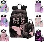 InterestPrint Custom Kid's Backpack with Lunch Bag Box for Girls Butterfly Sparkle Personalized Name School Bag for Daughter Granddaughter 2 in 1 Bookbags Set Schoolbag for School Season