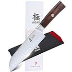 KYOKU 7 Inch Santoku Knife - Daimyo Series - Asian Knife Japanese Chef Knife with Ergonomic Rosewood Handle, & Mosaic Pin - Japanese 440C Stainless Steel Kitchen Knife with Sheath & Case