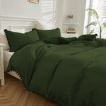 WONGS BEDDING Green King Duvet Cover Tassels Quilt Cover, Breathable and Soft Microfiber Bedding Set with Zipper Closure (220x230cm)